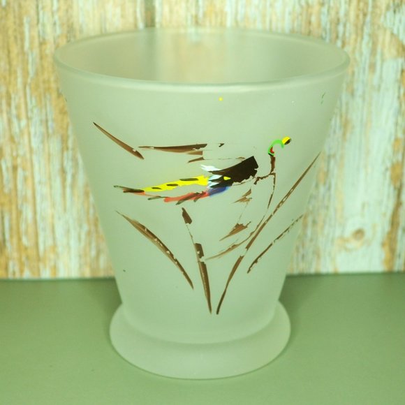 Set Of 5 Frosted Drink Glasses Stylized Bird Motif 3 Inch Tall Home And Camp MCM - Picture 8 of 11